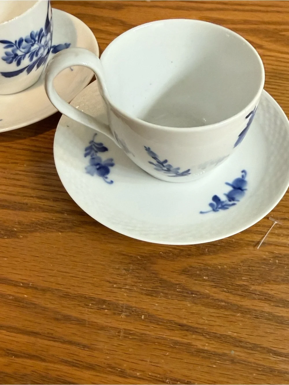 Vintage Pair 2 Sets Royal Copenhagen Blue Flowers Angular Cup Saucer Design 8193